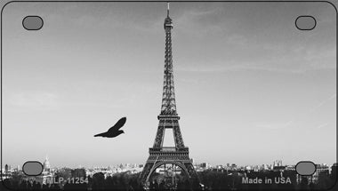 Eiffel Tower Black and White With Bird Novelty Mini Metal License Plate Tag