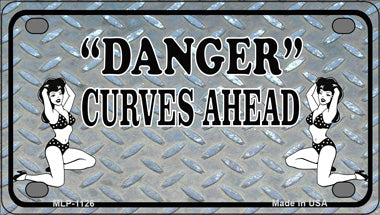 Danger Curves Ahead Novelty Mini Metal License Plate Tag