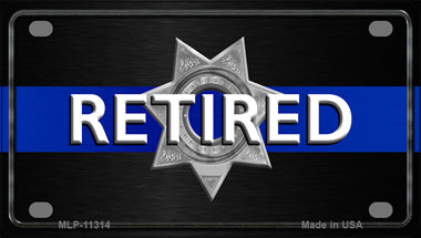 Thin Blue Line Retired Police Novelty Mini Metal License Plate Tag