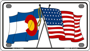 Colorado Crossed US Flag Novelty Mini Metal License Plate Tag