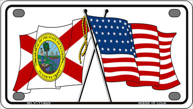 Florida Crossed US Flag Novelty Mini Metal License Plate Tag