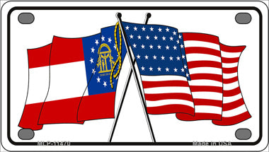 Georgia Crossed US Flag Novelty Mini Metal License Plate Tag