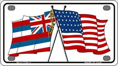 Hawaii Crossed US Flag Novelty Mini Metal License Plate Tag