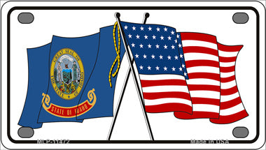 Idaho Crossed US Flag Novelty Mini Metal License Plate Tag