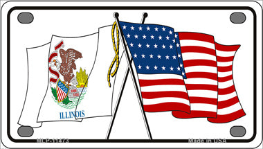 Illinois Crossed US Flag Novelty Mini Metal License Plate Tag