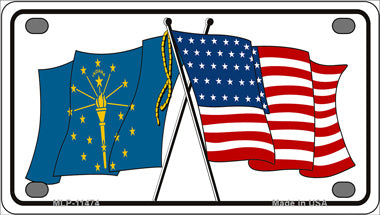 Indiana Crossed US Flag Novelty Mini Metal License Plate Tag