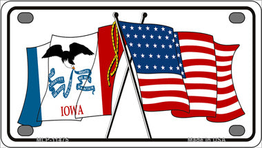 Iowa Crossed US Flag Novelty Mini Metal License Plate Tag