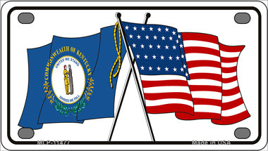 Kentucky Crossed US Flag Novelty Mini Metal License Plate Tag