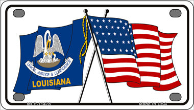 Louisiana Crossed US Flag Novelty Mini Metal License Plate Tag