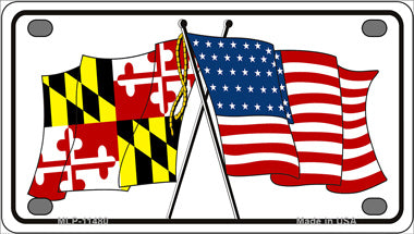 Maryland Crossed US Flag Novelty Mini Metal License Plate Tag