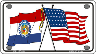 Missouri Crossed US Flag Novelty Mini Metal License Plate Tag