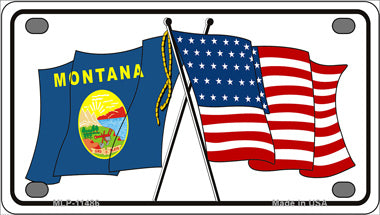 Montana Crossed US Flag Novelty Mini Metal License Plate Tag