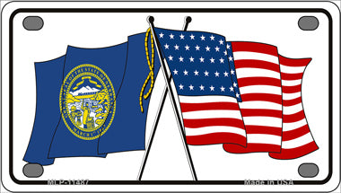 Nebraska Crossed US Flag Novelty Mini Metal License Plate Tag