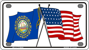 New Hampshire Crossed US Flag Novelty Mini Metal License Plate Tag