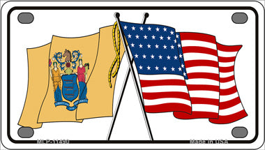 New Jersey Crossed US Flag Novelty Mini Metal License Plate Tag