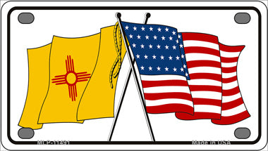 New Mexico Crossed US Flag Novelty Mini Metal License Plate Tag