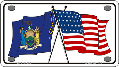 New York Crossed US Flag Novelty Mini Metal License Plate Tag