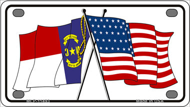 North Carolina Crossed US Flag Novelty Mini Metal License Plate Tag