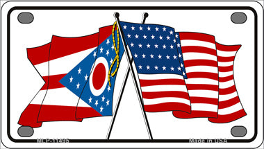 Ohio Crossed US Flag Novelty Mini Metal License Plate Tag