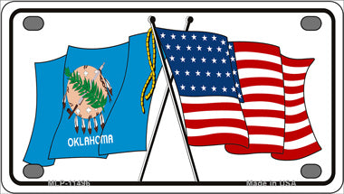 Oklahoma Crossed US Flag Novelty Mini Metal License Plate Tag