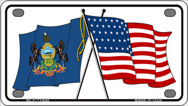 Pennsylvania Crossed US Flag Novelty Mini Metal License Plate Tag