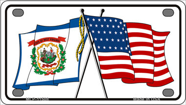 West Virginia Crossed US Flag Novelty Mini Metal License Plate Tag