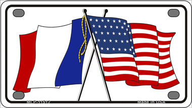 France Crossed US Flag Novelty Mini Metal License Plate Tag
