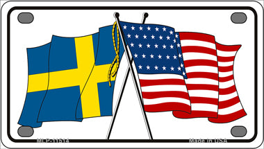 Sweden Crossed US Flag Novelty Mini Metal License Plate Tag