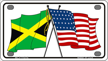 Jamaica Crossed US Flag Novelty Mini Metal License Plate Tag
