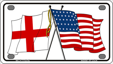 England Crossed US Flag Novelty Mini Metal License Plate Tag