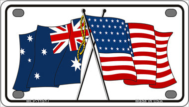 Australia Crossed US Flag Novelty Mini Metal License Plate Tag