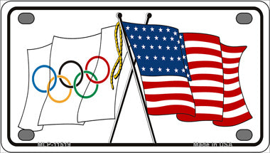 Olympic Crossed US Flag Novelty Mini Metal License Plate Tag