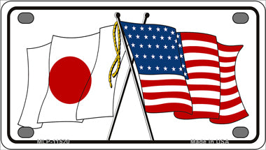 Japan Crossed US Flag Novelty Mini Metal License Plate Tag