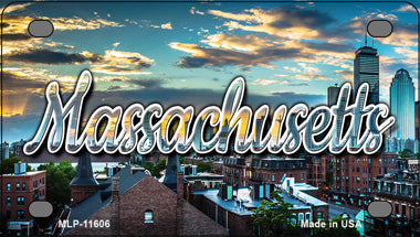 Massachusetts Sunset Skyline Novelty Mini Metal License Plate Tag