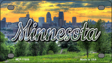 Minnesota City Skyline Sunset Novelty Mini Metal License Plate Tag