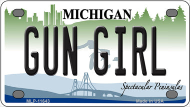 Gun Girl Michigan Novelty Mini Metal License Plate Tag