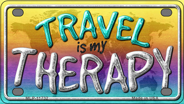 Travel Is My Therapy Novelty Mini Metal License Plate Tag