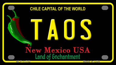 Taos New Mexico Black Novelty Mini Metal License Plate Tag