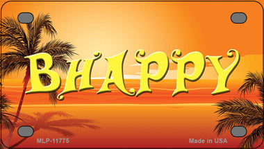 Be Happy Beach Scene Novelty Mini Metal License Plate Tag