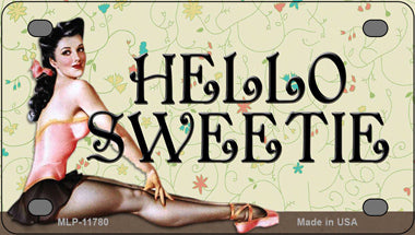 Hello Sweetie Vintage Pinup Novelty Mini Metal License Plate Tag