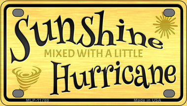Sunshine With A Little Hurricane Novelty Mini Metal License Plate Tag