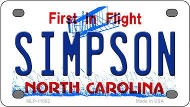 Simpson North Carolina Novelty Mini Metal License Plate Tag