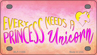 Princess and Unicorn Novelty Mini Metal License Plate Tag