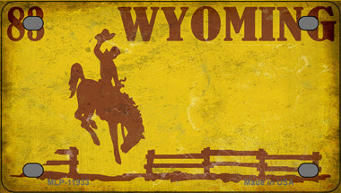 Wyoming Yellow Rusty Novelty Mini Metal License Plate Tag