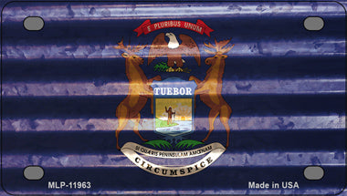 Michigan Corrugated Flag Novelty Mini Metal License Plate Tag