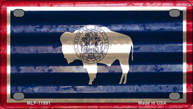 Wyoming Corrugated Flag Novelty Mini Metal License Plate Tag