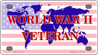 WW II Veteran Novelty Mini Metal License Plate Tag