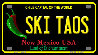 Ski Taos New Mexico Black Novelty Mini Metal License Plate Tag