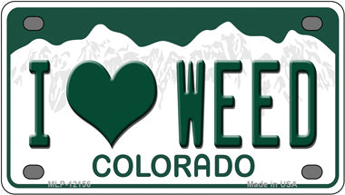 I Love Weed Colorado Novelty Mini Metal License Plate Tag