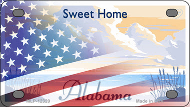 Alabama with American Flag Novelty Mini Metal License Plate Tag